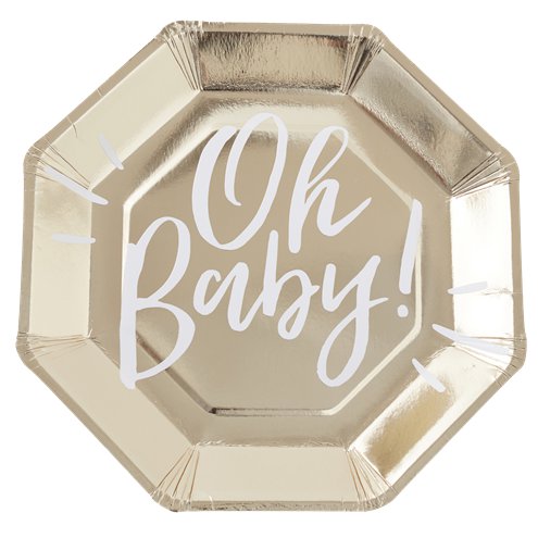 'Oh Baby!' Gold Foiled Paper Plates - 25cm