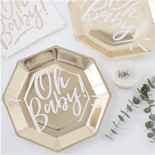 'Oh Baby!' Gold Foiled Paper Plates - 25cm