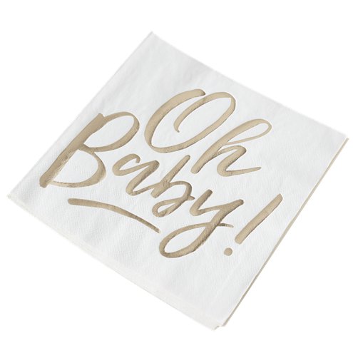 'Oh Baby!' Gold Foiled Paper Napkins - 33cm