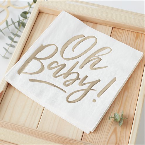 'Oh Baby!' Gold Foiled Paper Napkins - 33cm