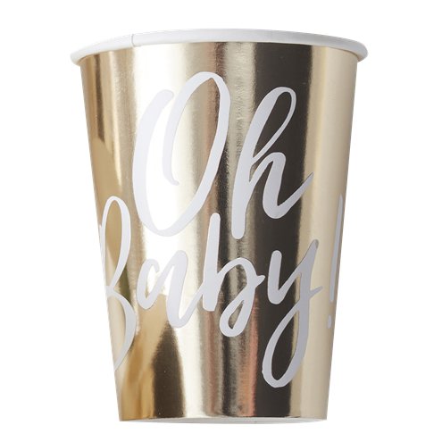 'Oh Baby' Gold Foiled Paper Cups - 255ml