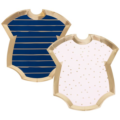 Gender Reveal Navy & Pink Baby Grow Shaped Plates