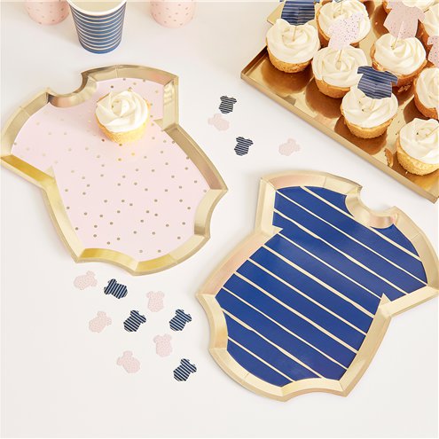 Gender Reveal Navy & Pink Baby Grow Shaped Plates