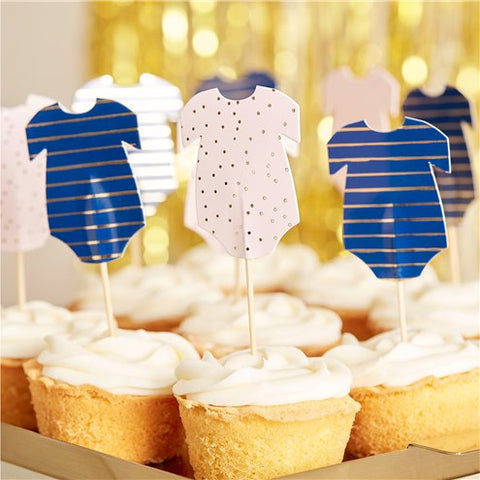 Gender Reveal Navy & Pink Baby Grow Cupcake Toppers